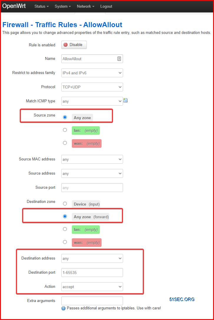 Как отключить firewall openwrt